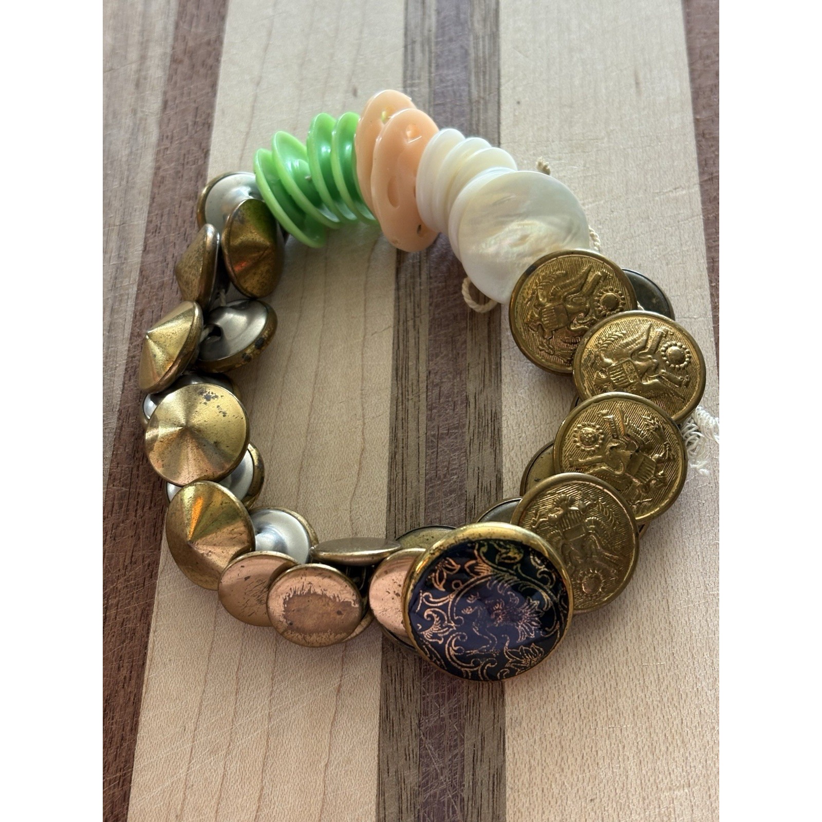 Antique Upcycled Buttons Bracelet Boho Eclectic Art Deco Hippie